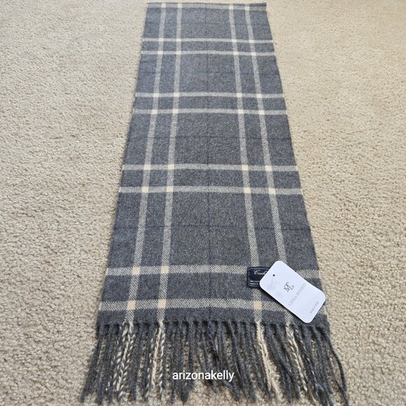 NWT Linea Emmeti Wool Cashmere Scarf Grey Plaid - Picture 6 of 9